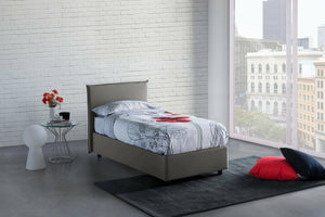 Letto singolo Chelsea, Letto contenitore con rivestimento in tessuto, Made in Italy, Apertura frontale, adatto per materasso cm 90x190, Grigio