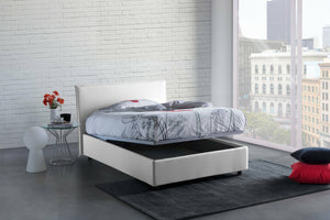 Letto piazza e mezza Astrid, Letto contenitore con rivestimento in tessuto, Made in Italy, Apertura frontale, adatto per materasso cm 120x200, Bianco