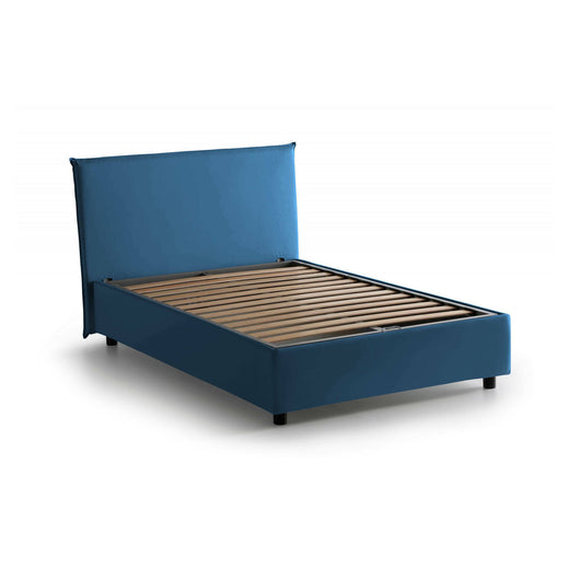 Letto piazza e mezza Astrid, Letto contenitore con rivestimento in tessuto, Made in Italy, Apertura frontale, adatto per materasso cm 120x200, Blu