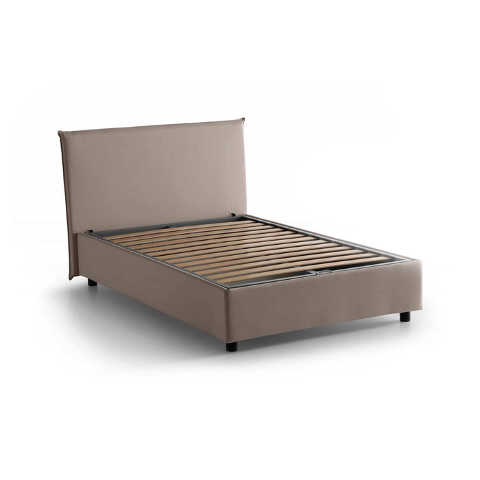 Letto piazza e mezza Astrid, Letto contenitore con rivestimento in tessuto, Made in Italy, Apertura frontale, adatto per materasso cm 120x200, Tortora