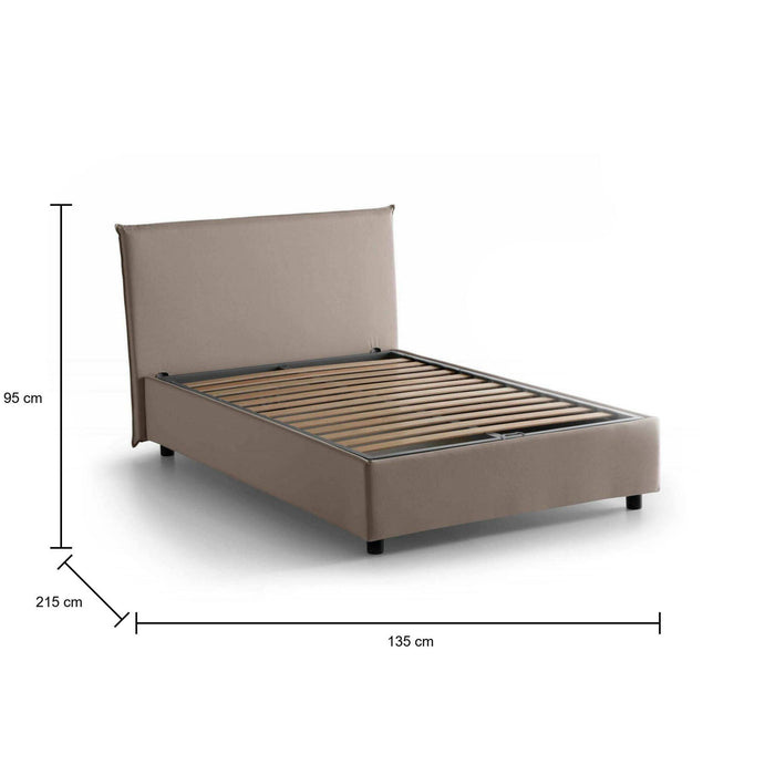 Letto piazza e mezza Astrid, Letto contenitore con rivestimento in tessuto, Made in Italy, Apertura frontale, adatto per materasso cm 120x200, Tortora