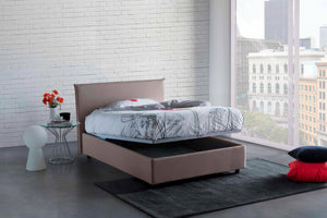 Letto piazza e mezza Astrid, Letto contenitore con rivestimento in tessuto, Made in Italy, Apertura frontale, adatto per materasso cm 120x200, Tortora