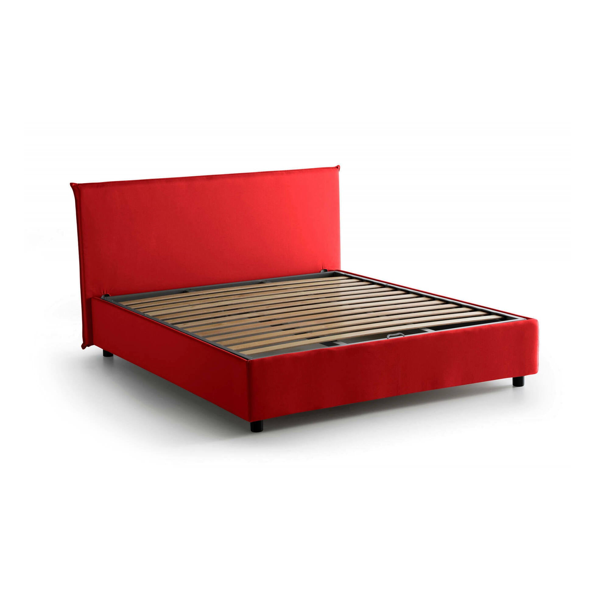 Letto matrimoniale Azue, Letto contenitore con rivestimento in tessuto, Made in Italy, Apertura frontale, adatto per materasso cm 140x190, Rosso