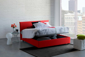 Letto matrimoniale Azue, Letto contenitore con rivestimento in tessuto, Made in Italy, Apertura frontale, adatto per materasso cm 140x190, Rosso