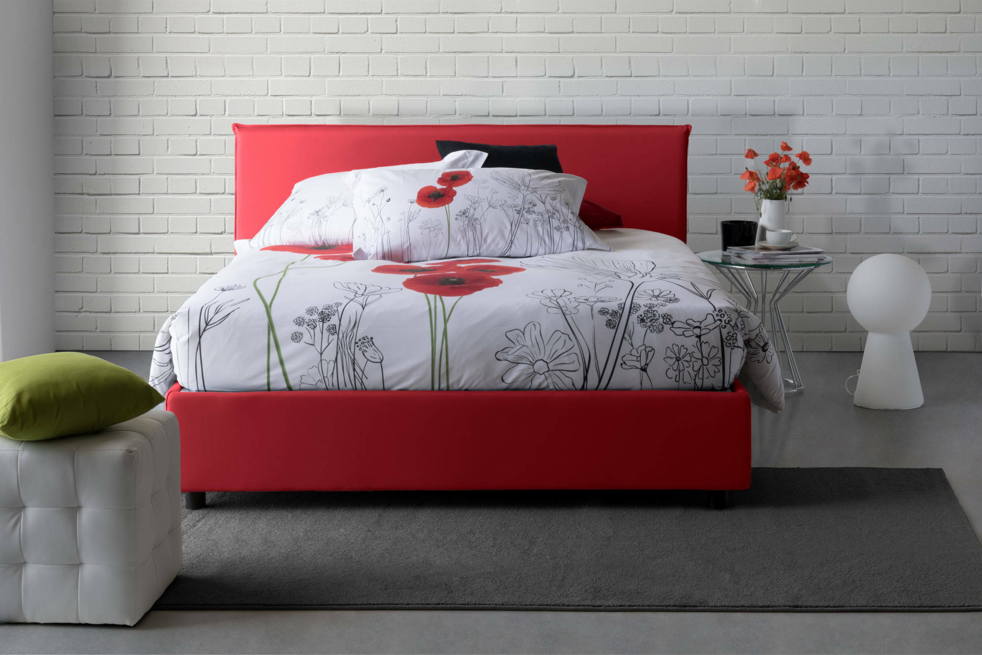 Letto matrimoniale Azue, Letto contenitore con rivestimento in tessuto, Made in Italy, Apertura frontale, adatto per materasso cm 140x190, Rosso