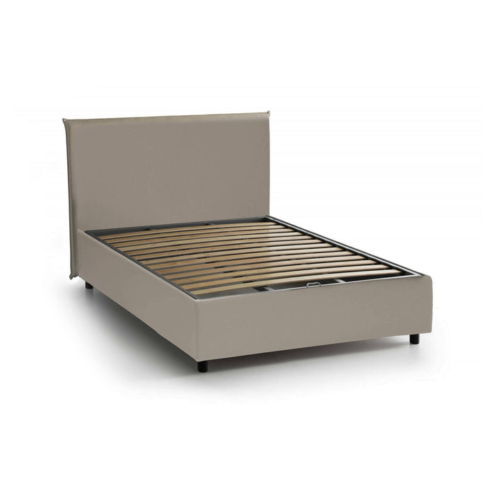 Letto piazza e mezza Assia, Letto contenitore con rivestimento in ecopelle, Made in Italy, Apertura frontale, adatto per materasso cm 120x200, Tortora