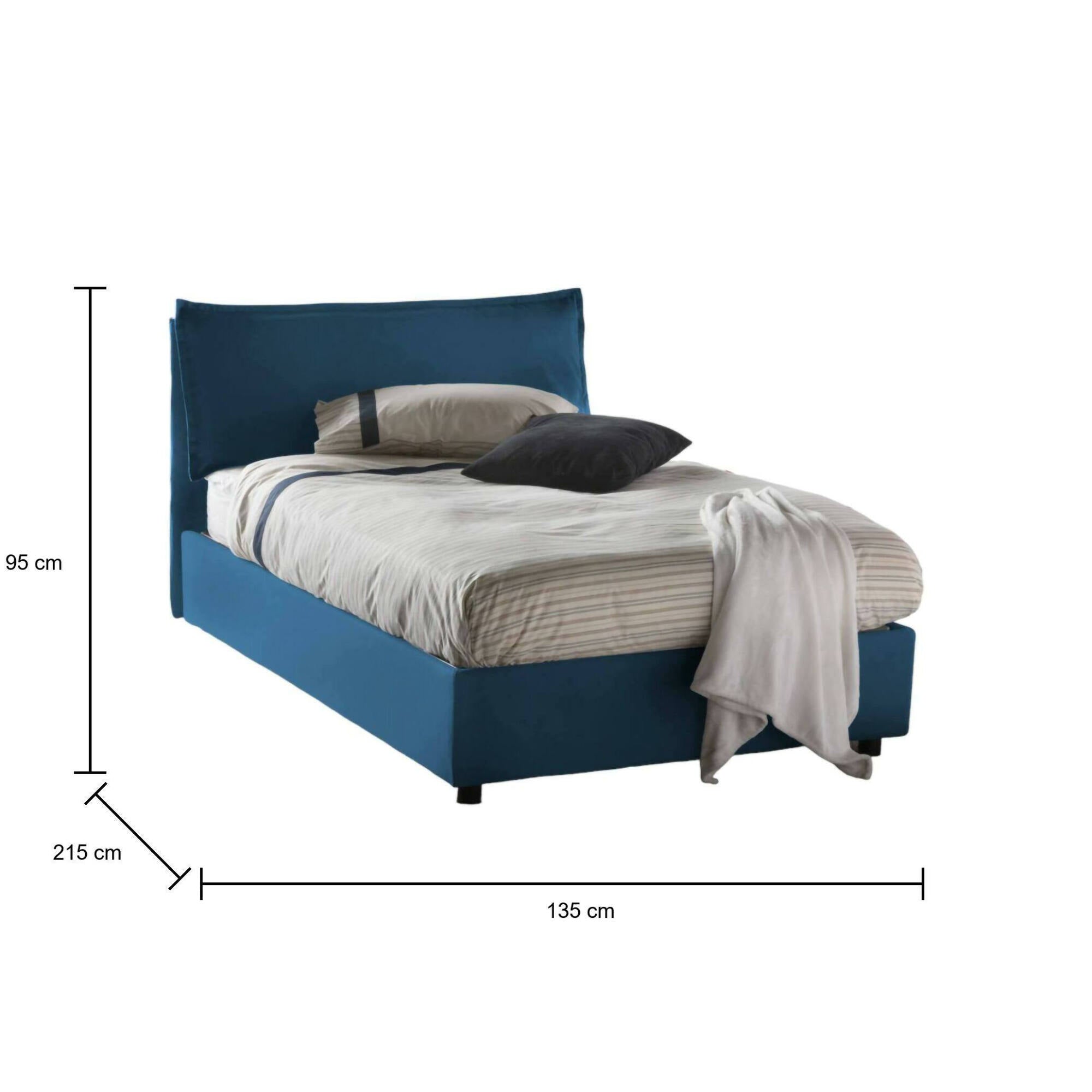 Letto piazza e mezza Claudia, Letto contenitore con rivestimento in tessuto, Made in Italy, Apertura frontale, adatto per materasso cm 120x200, Blu