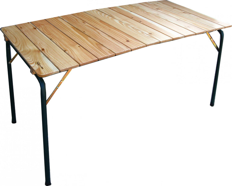 Tavolo pieghevole doppio in acciaio e legno di larice, colore grigio e marrone, cm 140 x 70 x h72
