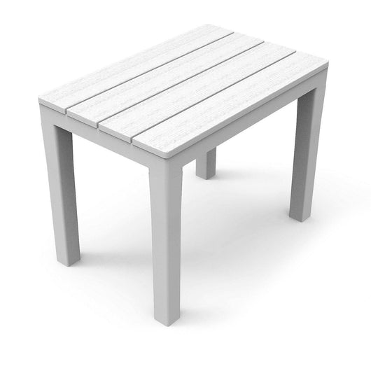 Tavolino effetto legno in polipropilene, colore bianco, cm 60 x 38,5 x h45