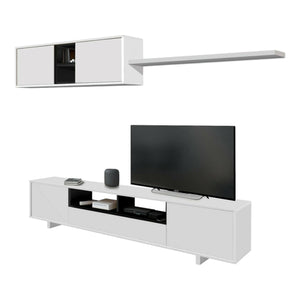 Parete attrezzata Hartford, Mobile da soggiorno porta TV, Composizione set salotto, Set salotto con pensile, cm 260x41h46, Rovere