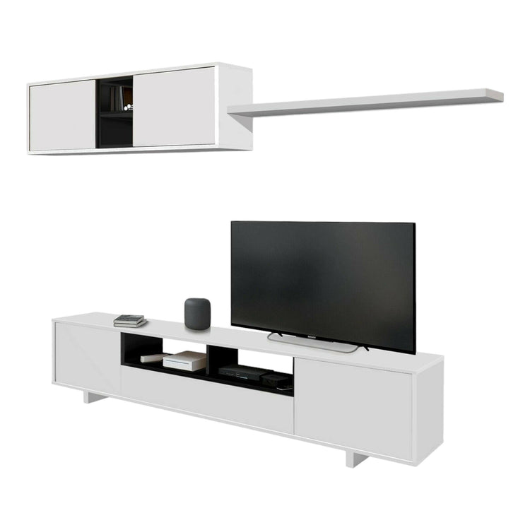 Parete attrezzata Hartford, Mobile da soggiorno porta TV, Composizione set salotto, Set salotto con pensile, cm 260x41h46, Rovere