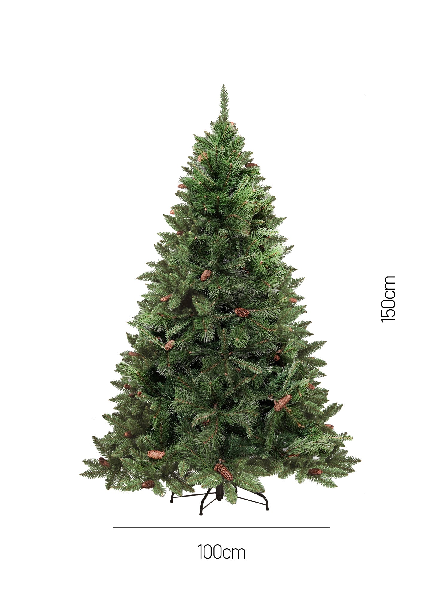 Albero di Natale Vienna, Albero artificiale extra folto, Albero effetto reale in PVC con Pigne incluse, 468 rami, Altezza cm 150