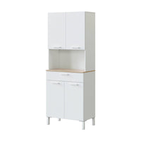 Armadio multiuso Chandler, Mobile ausiliario da cucina, Credenza a 4 ante e 1 cassetto con ripiani, Armadio aperto, cm 72x40h186, Bianco e Rovere