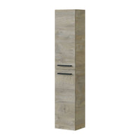 Colonna Bagno Alexandria, Mobile a colonna per bagno a 2 ante, Armadio pensile sospeso con 2 ripiani, cm 30x25h150, Rovere