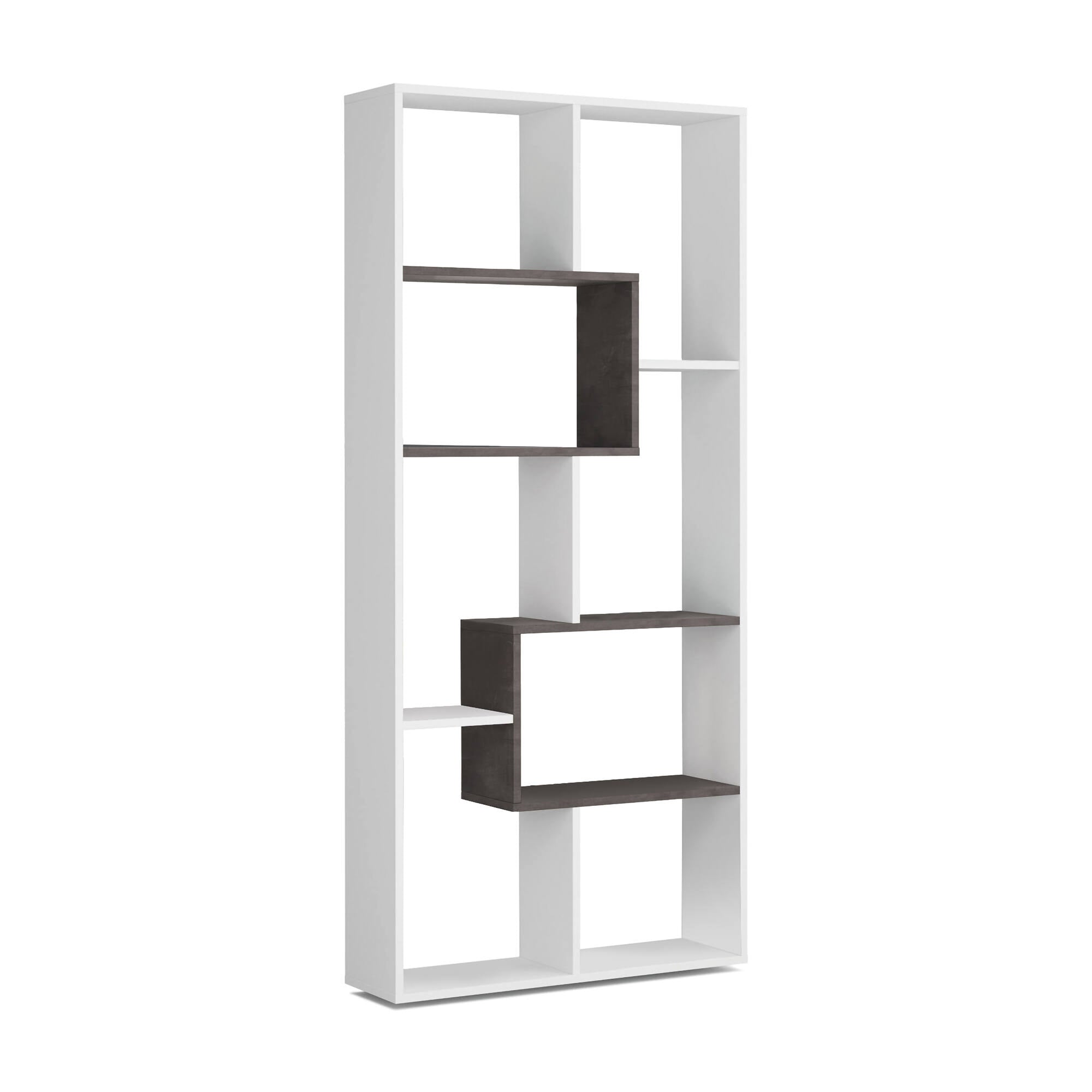 Libreria Fremont, Mobile portalibri multiposizione con 8 scomparti, Scaffale da ufficio, Scaffale divisorio per camera, cm 80x25h180, Bianco e Ossido