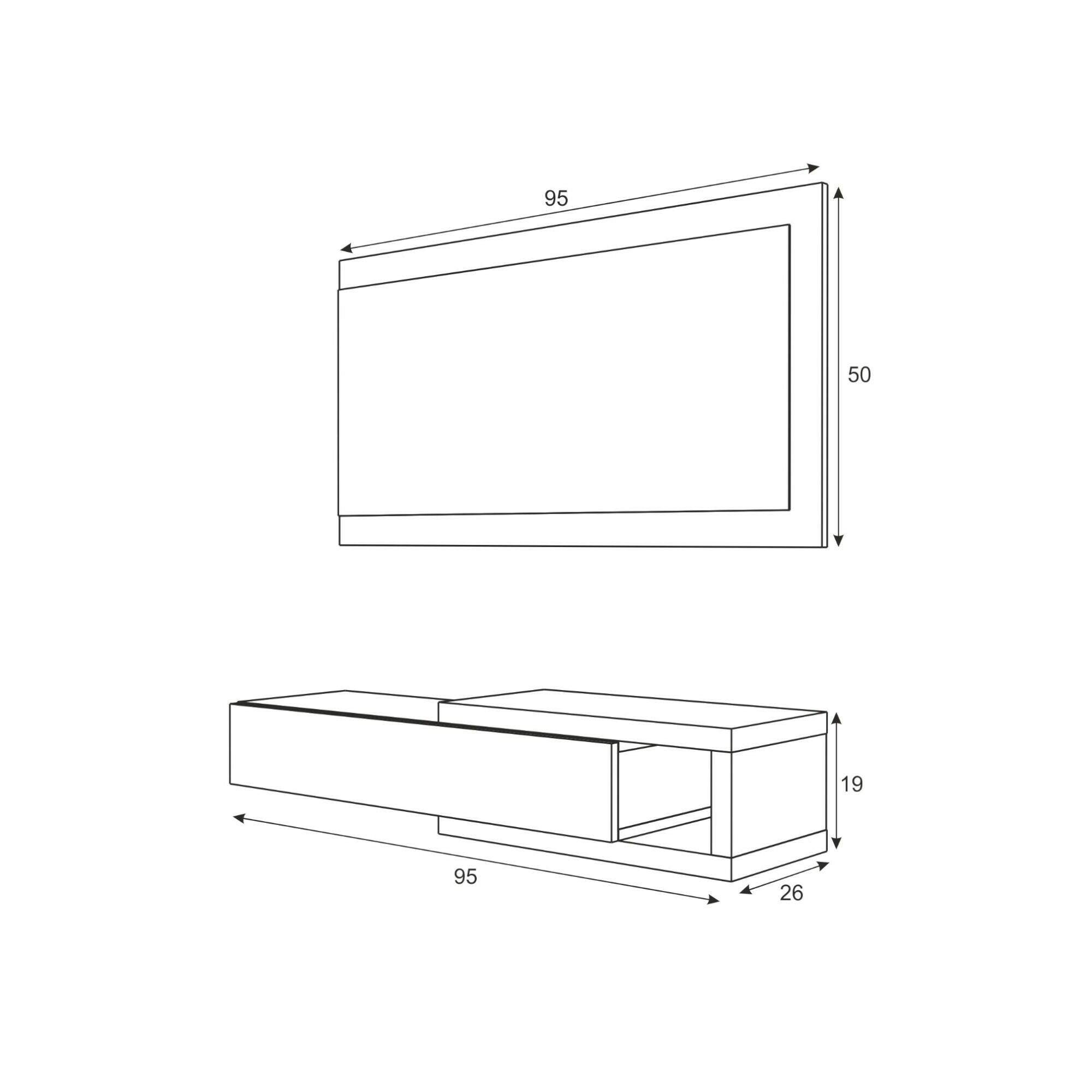 Mobile da ingresso Mcallen, Entratina con specchio, Mobile per atrio con cassetto, Svuotatasche per appartamenti, cm 95x26h69, Bianco e Cemento