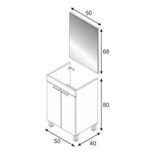 Mobile sottolavabo Naperville, Mobiletto per bagno, Armadio a 2 ante con specchio, lavabo non incluso, cm 50x40h80, Rovere