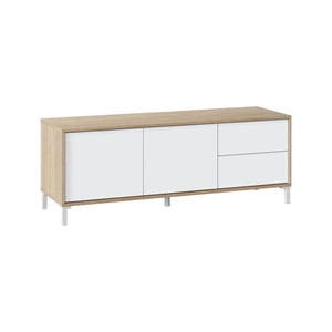 Mobile porta TV Cary, Credenza per televisione a 2 ante, Supporto TV da soggiorno, Mobile porta TV, Madia per salotto, cm 151x41h80, Rovere e Bianco