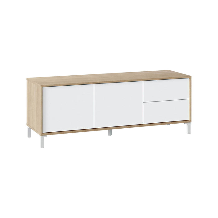 Mobile porta TV Cary, Credenza per televisione a 2 ante, Supporto TV da soggiorno, Mobile porta TV, Madia per salotto, cm 151x41h80, Rovere e Bianco