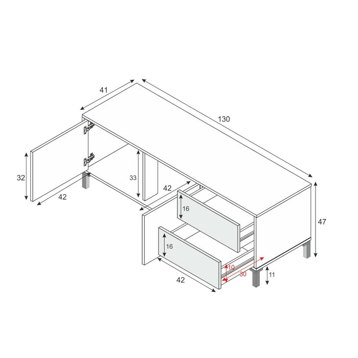 Mobile porta TV Cary, Credenza per televisione a 2 ante, Supporto TV da soggiorno, Mobile porta TV, Madia per salotto, cm 151x41h80, Rovere e Bianco