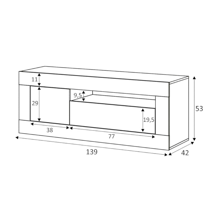 Mobile porta TV Killeen, Credenza per televisione da soggiorno, Supporto TV a 2 ante, cm 139x42h53, Rovere e Bianco