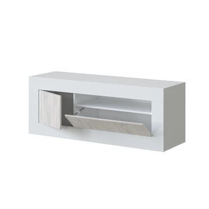 Mobile porta TV Killeen, Credenza per televisione da soggiorno, Supporto TV a 2 ante, cm 139x42h53, Rovere e Bianco