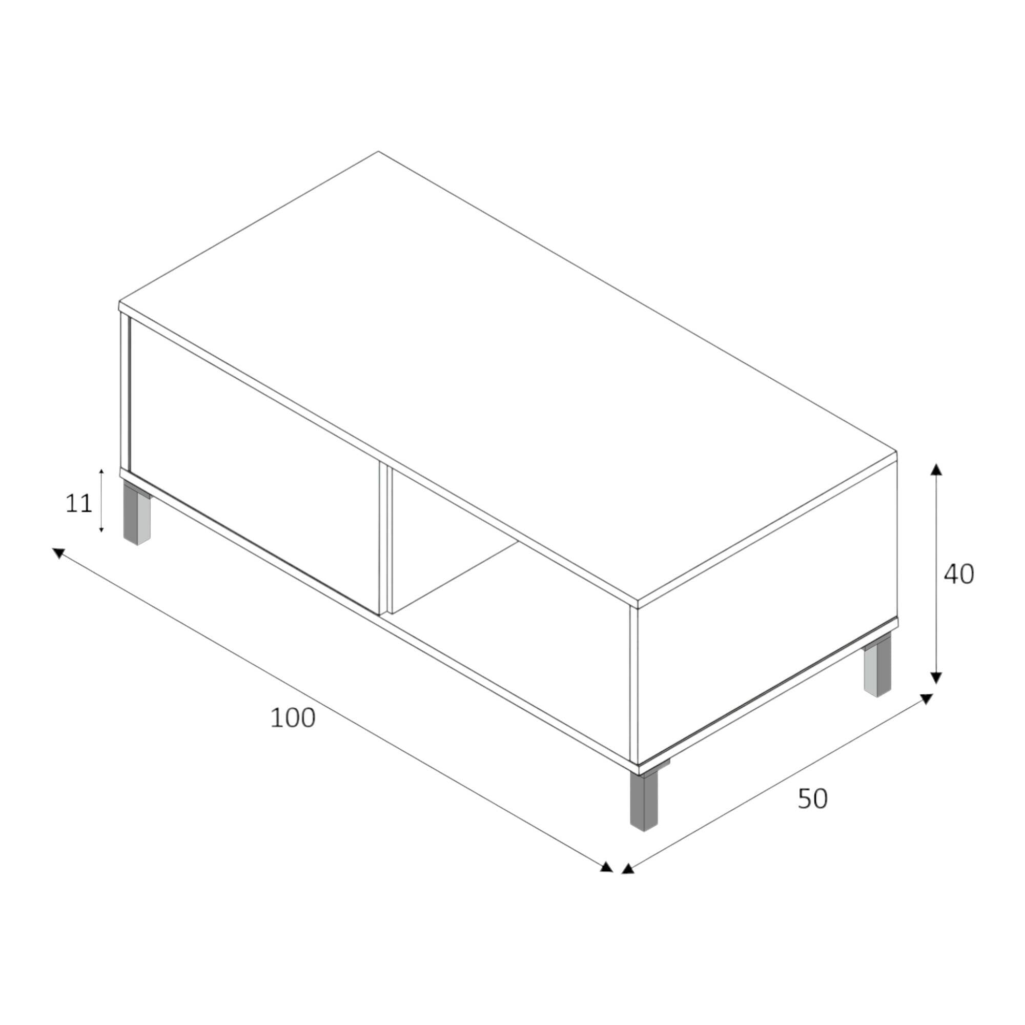 Tavolino da salotto Evansville, Tavolino da caffè, Tavolo basso da soggiorno, cm 100x50h40, Rovere e Bianco