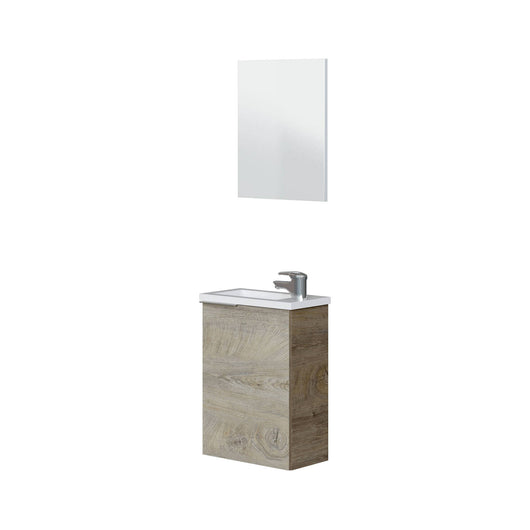 Mobile sottolavabo Peoria, Mobiletto per bagno sospeso, Armadio a 1 anta e specchio, cm 40x22h58, Rovere