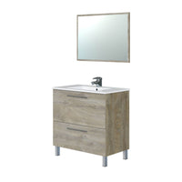 Mobile sottolavabo Hayward, Mobiletto per bagno, Armadio a 2 cassetti e specchio, lavabo non incluso, cm 80x45h80, Rovere