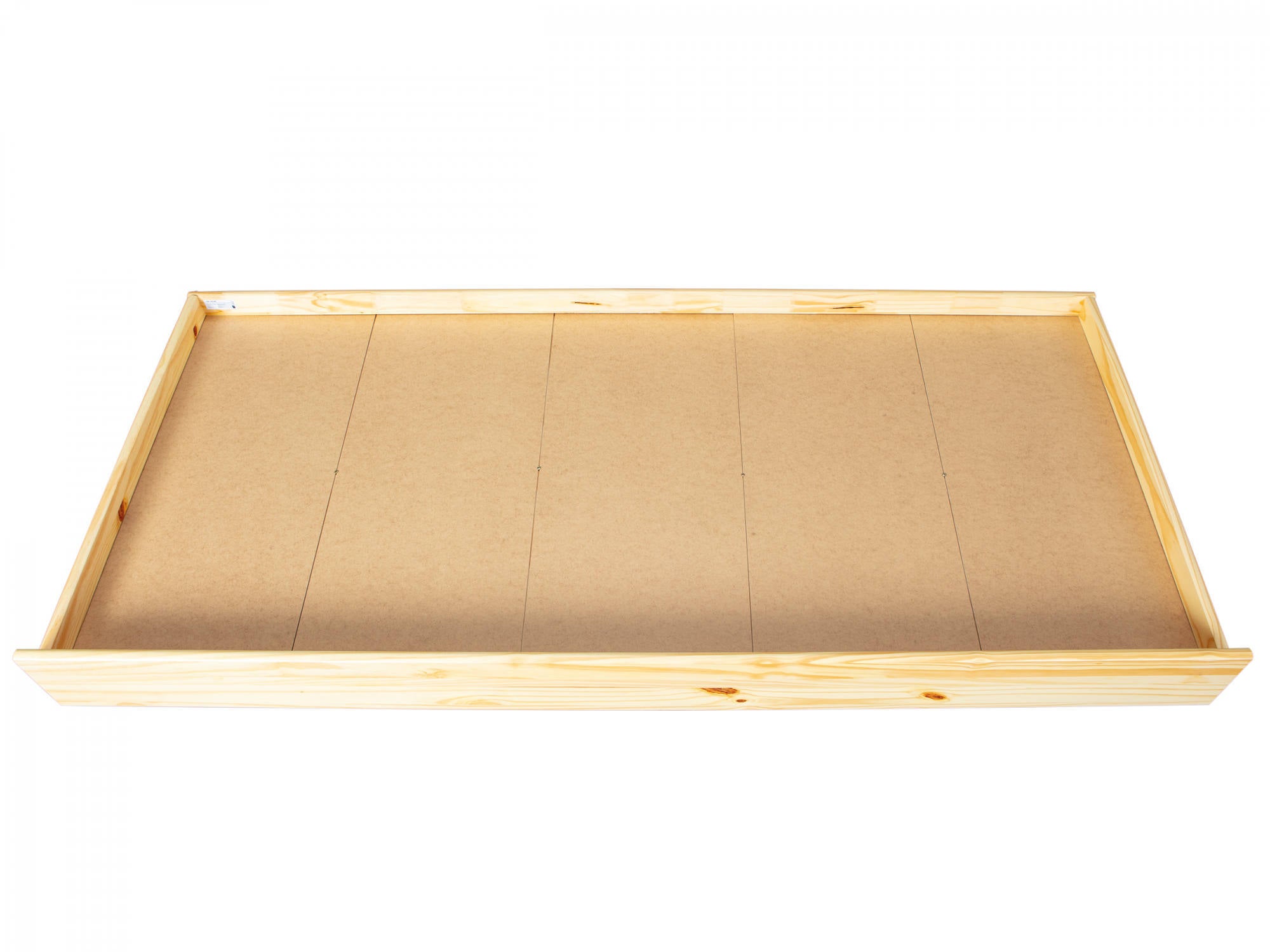 Cassetto con ruote estraibile per letto, in pino massello color naturale, Misure 199 x 94 x 22 cm