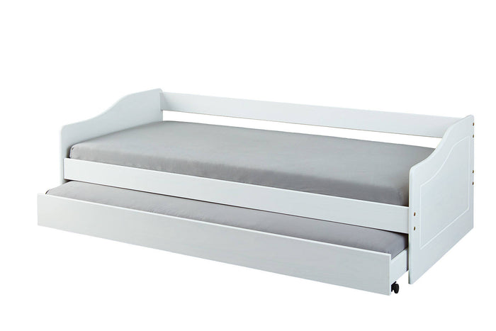 Divano letto con letto estraibile, in pino tinto bianco, cm 97x208x62