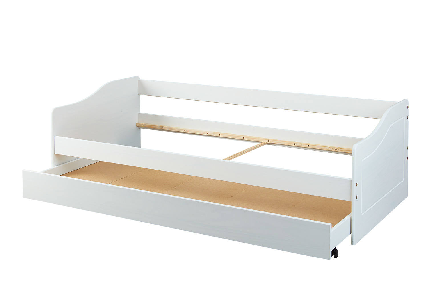 Divano letto con letto estraibile, in pino tinto bianco, cm 97x208x62