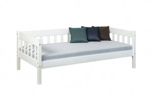 Divano letto singolo, in pino massello color bianco, cm 98x205x63, rete a doghe inclusa