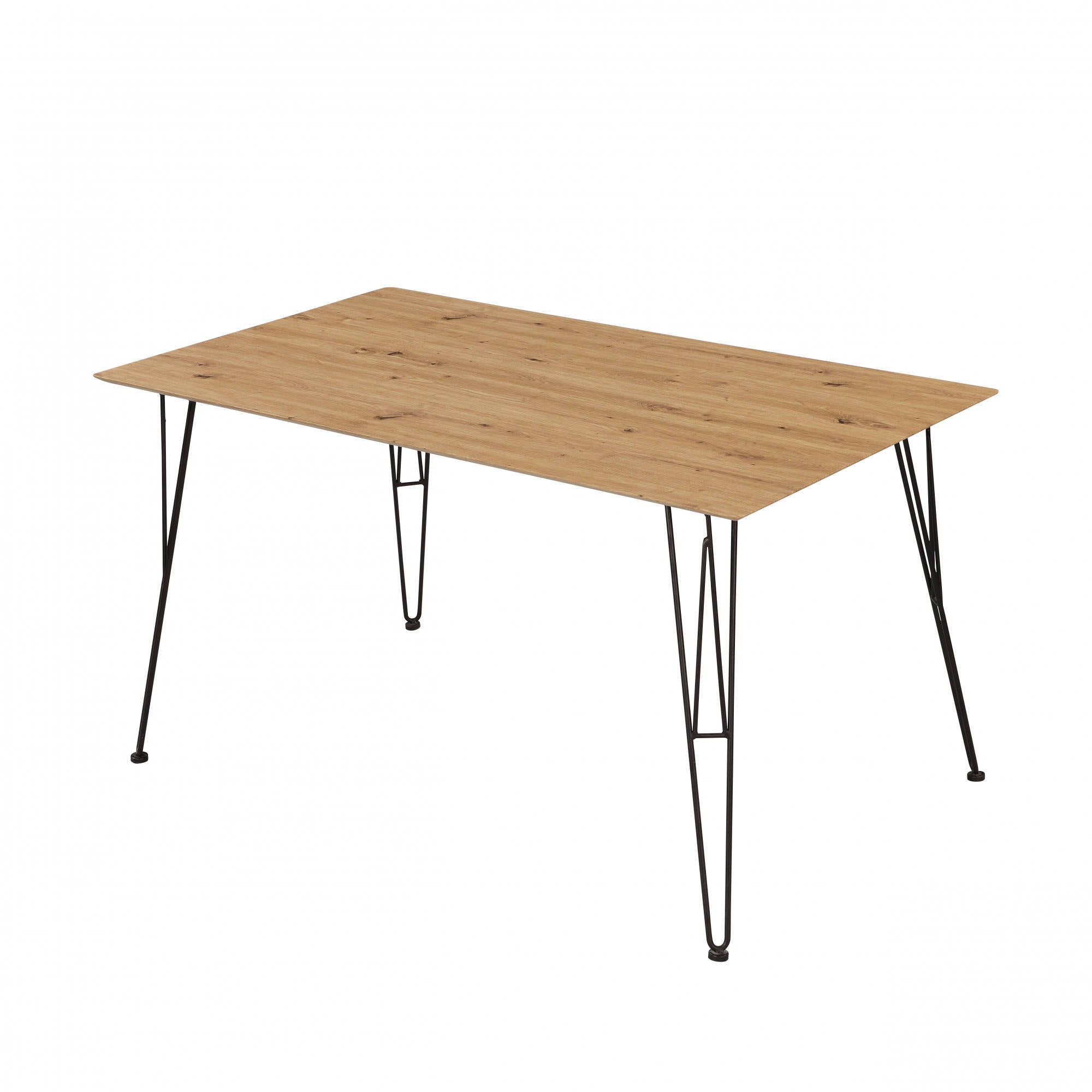 Tavolo moderno, con struttura in metallo e piano in mdf laminato quercia, cm 140x80x75