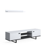 Mobile da soggiorno porta TV con due ante e due ripiani, cm 150 x 35 x 44, colore bianco e antracite