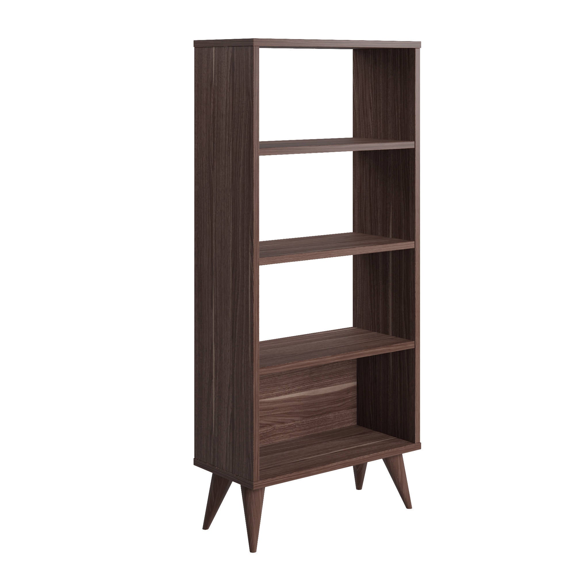 Libreria verticale con quattro scomparti, cm 54 x 25 x 121, colore noce