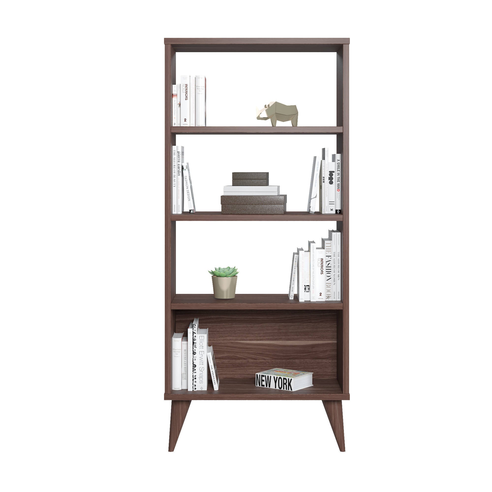 Libreria verticale con quattro scomparti, cm 54 x 25 x 121, colore noce