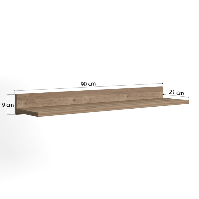 Mensola moderna, cm 90 x 21 x 9, colore quercia