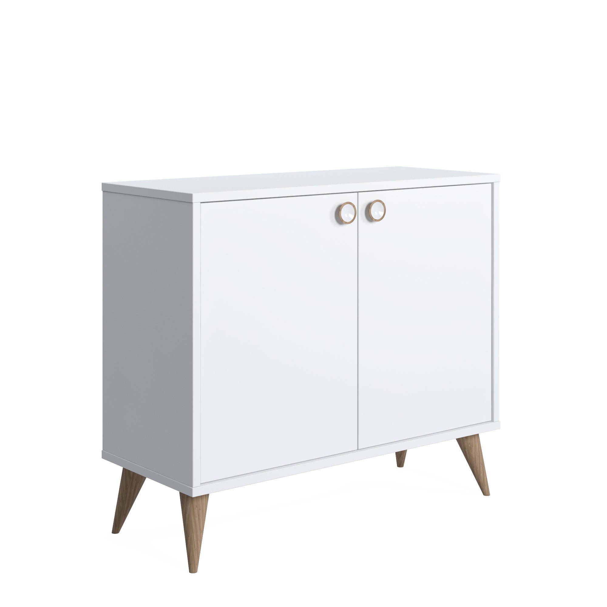 Credenza con due ante battenti e due ripiani interni, cm 85 x 35 x 74, colore bianco