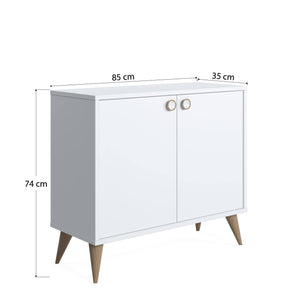 Credenza con due ante battenti e due ripiani interni, cm 85 x 35 x 74, colore bianco