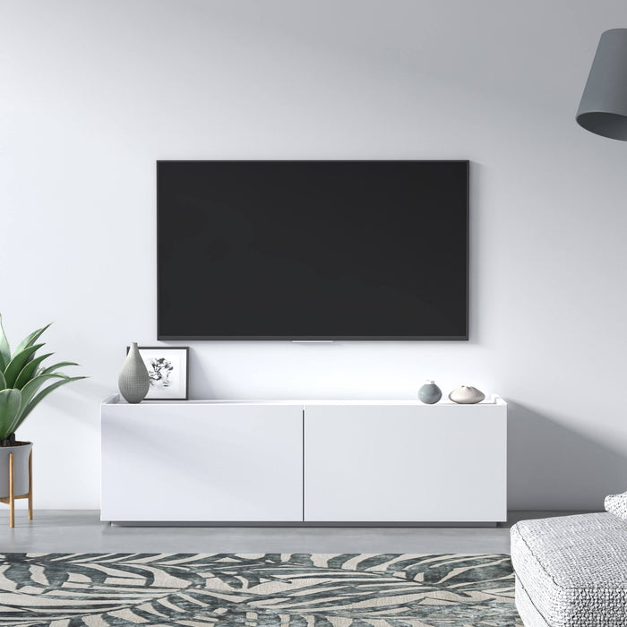 Mobile da soggiorno porta TV con due ante a ribalta, cm 119 x 35 x 37, colore bianco