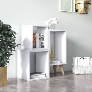 Moderna libreria con tre scomparti asimmetrici, cm 60 x 27 x 65, colore bianco