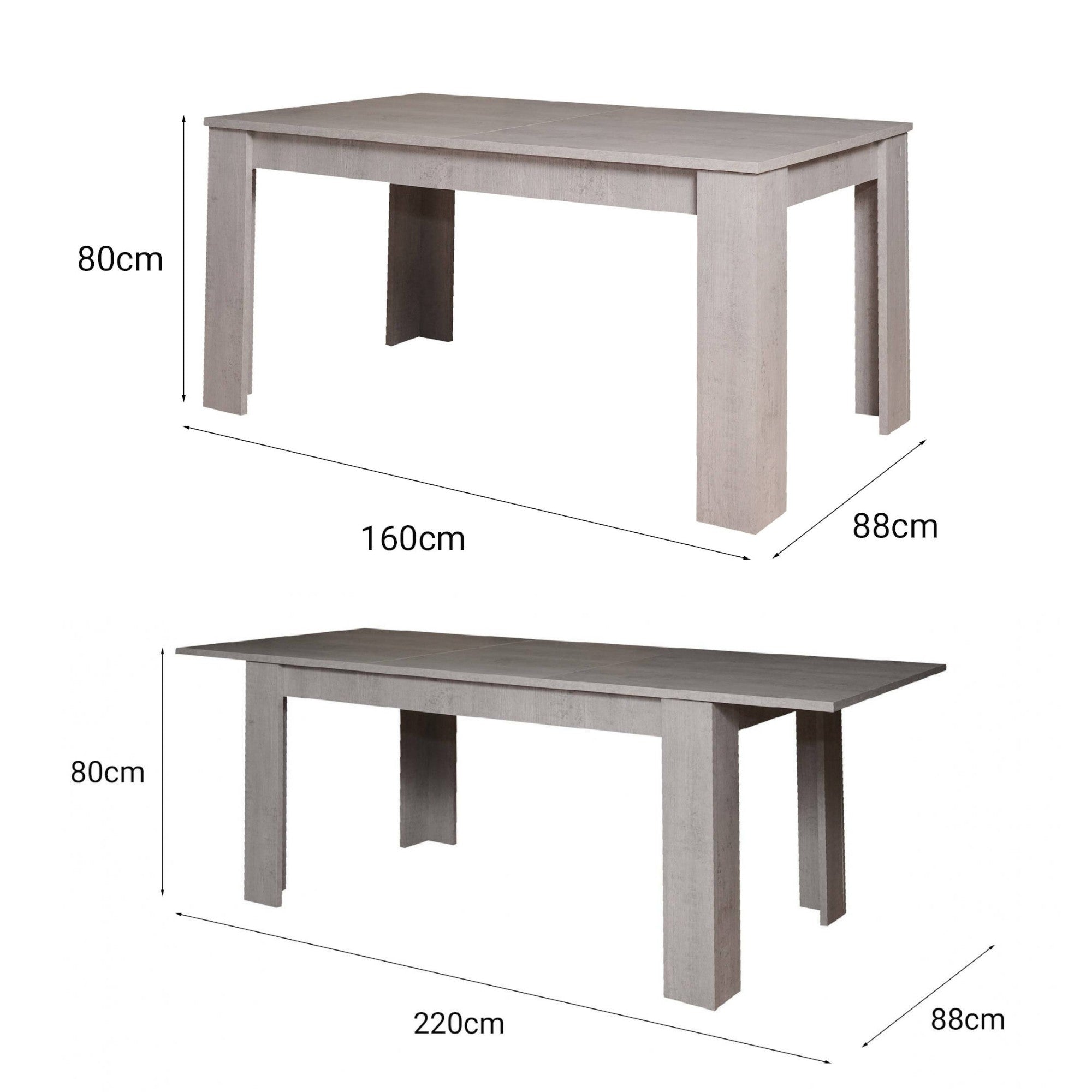 Tavolo allungabile Albatera, Tavolo da pranzo estensibile, Consolle multiuso con allunghe, Cm 160x88h75, Cemento