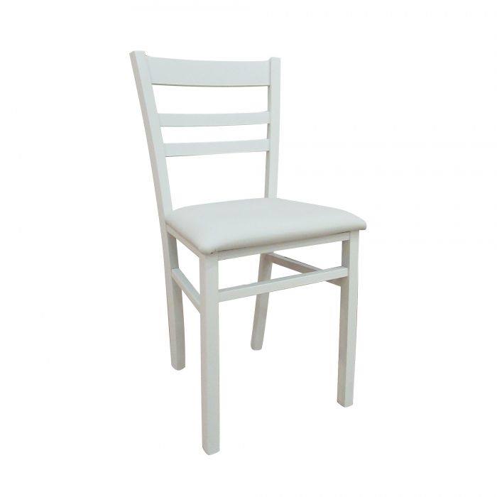 Sedia CiudadRodr, Sedia classica in legno con fondello in ecopelle , Ideale per sala da pranzo, cucina o salotto, Cm 41x43h86, Bianco, Singola