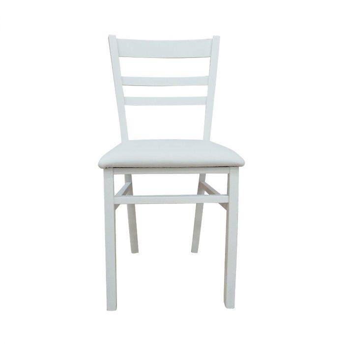 Sedia CiudadRodr, Sedia classica in legno con fondello in ecopelle , Ideale per sala da pranzo, cucina o salotto, Cm 41x43h86, Bianco, Singola