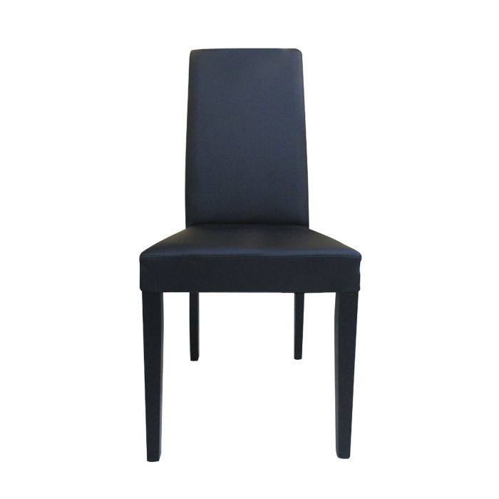 Sedia Coin, Sedia moderna in legno con rivestimento in ecopelle, Ideale per sala da pranzo, cucina o salotto, Cm 46x54h98, Nero