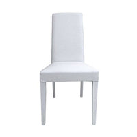 Sedia Coin, Sedia moderna in legno con rivestimento in ecopelle, Ideale per sala da pranzo, cucina o salotto, Cm 46x54h98, Bianco