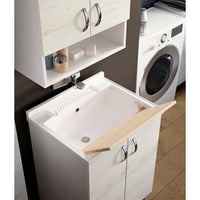 Mobile sottolavabo Banyoles, Lavatoio con lavello, Mobile da bagno a 2 ante battenti ,Bianco e Olmo, Made in Italy, Cm 60x60h85