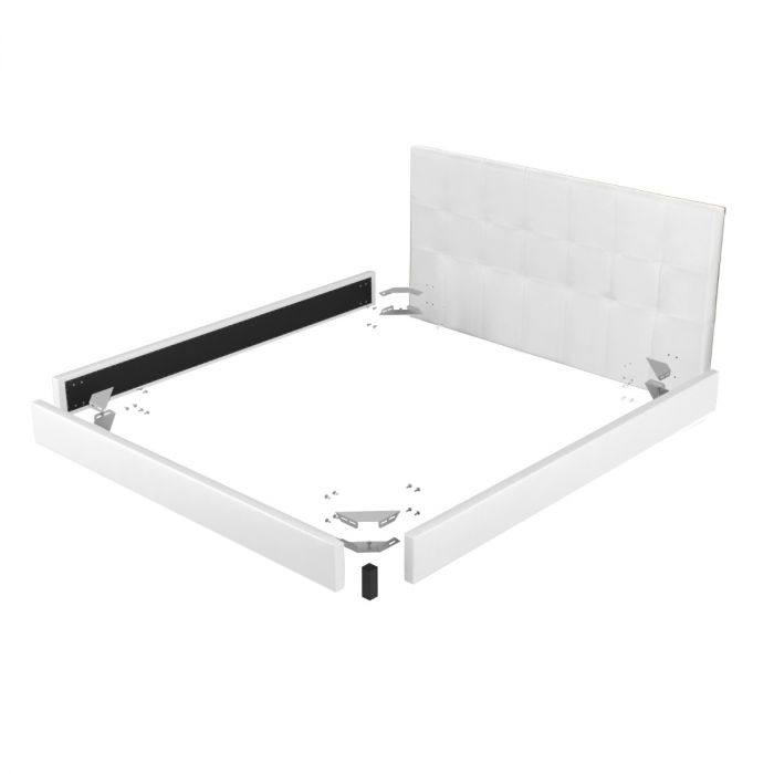 Letto matrimoniale Bailen, Struttura per letto in legno ed ecopelle, Made in Italy, adatto per materasso 160x190 Cm, Bianco