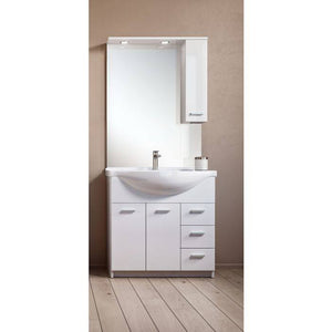 Mobile sottolavabo Barberadel, Armadietto moderno da bagno con specchiera, Lavatoio con 2 ante battenti e 3 cassetti, Made in Italy, Cm 105x50h191, Bianco